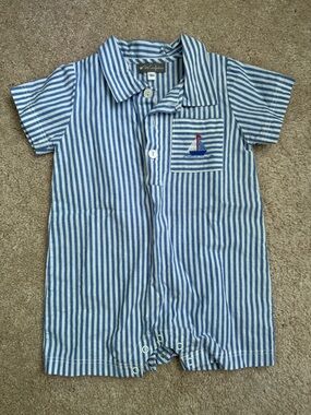 Blue & White Striped Baby One-Piece Bodysuit with Sailboat